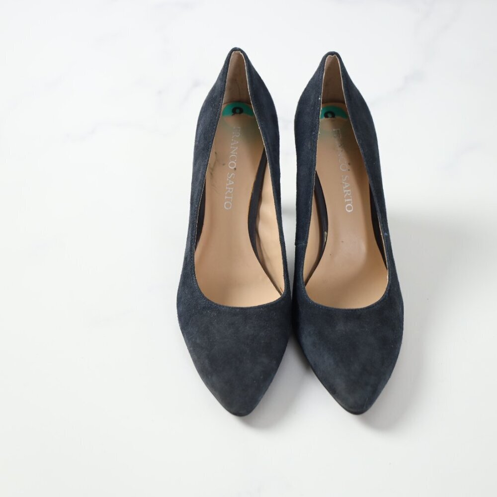 Franco Sarto Dark Navy Suede Heels Sz 8 - Picture 2 of 8